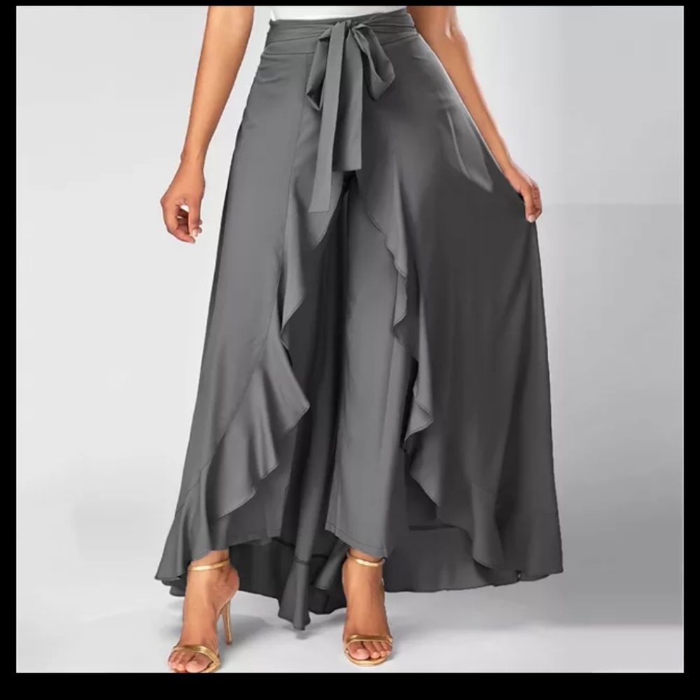 Chiffon Palazzo Pants Skirt Size S Gray